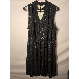 Realativity Keyhole Neck Fit & Flare Black Dress Womens Size XL Eyelet Lace